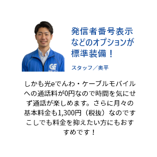 発信者番号表示などのオプションが標準装備！