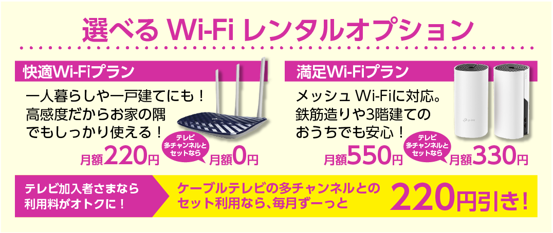 快適Wi-Fiプラン（220円）と満足Wi-Fiプラン（550円）