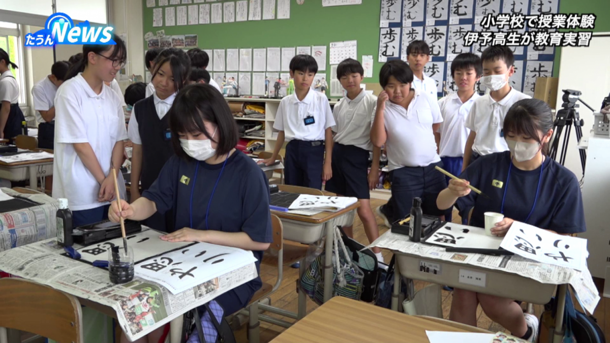伊予高生が小学校で教育体験実習